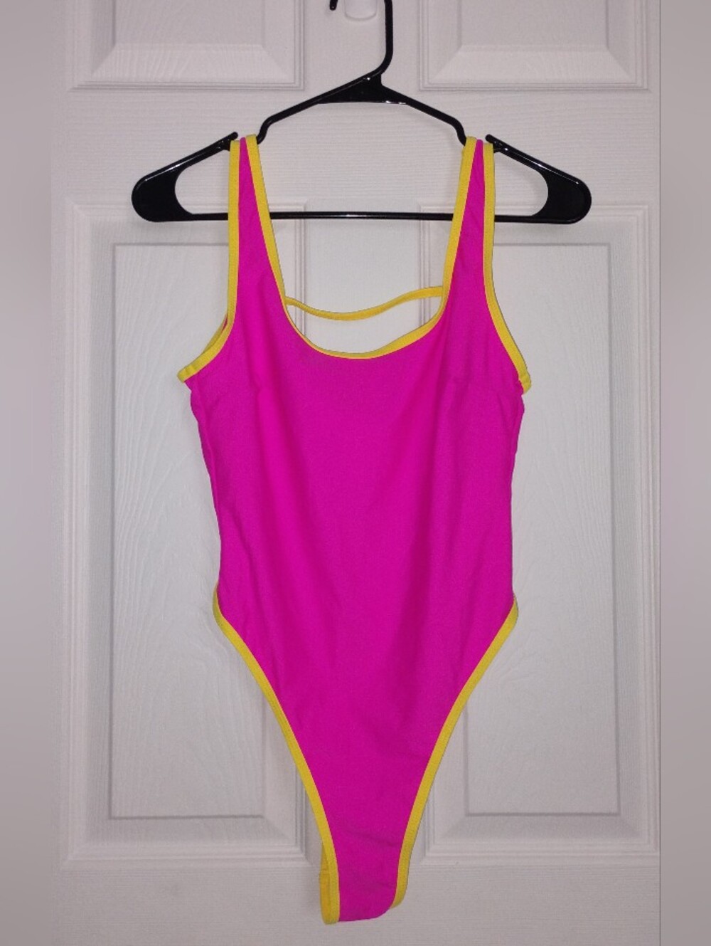 Girls' Bright Pink One-Piece Swimsuit with Yellow Trim